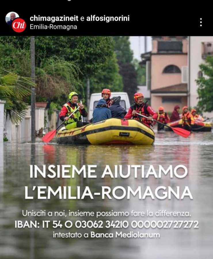 Post Instagram di Chi e Alfonso Signorini "Insieme aiutiamo l'Emilia-Romagna"