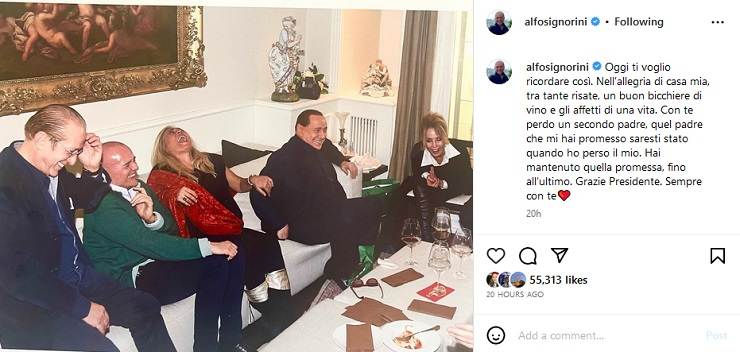 Alfonso Signorini, post Instagram