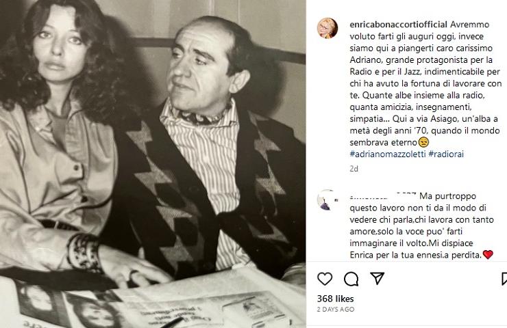 Enrica Bonaccorti, post Instagram
