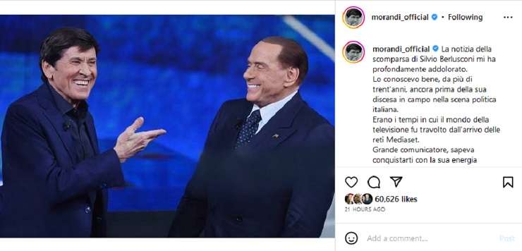 Gianni Morandi ricorda Silvio Berlusconi