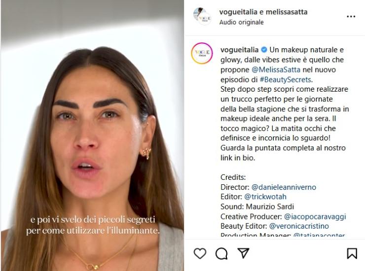 Screenshot del post di Vogue Italia, con cui Melissa ha collaborato. (Foto: Instagram) - Metropolinotizie.it