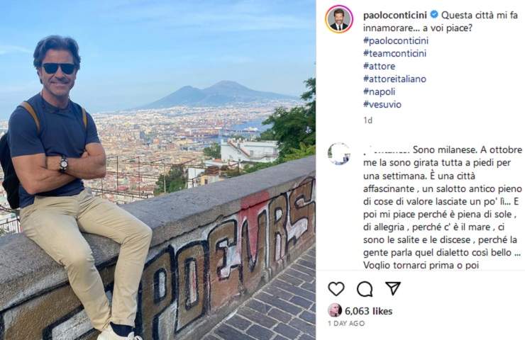 Paolo Conticini a Napoli, post Instagram