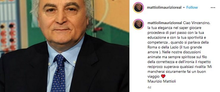 Maurizio Mattioli, post Instagram