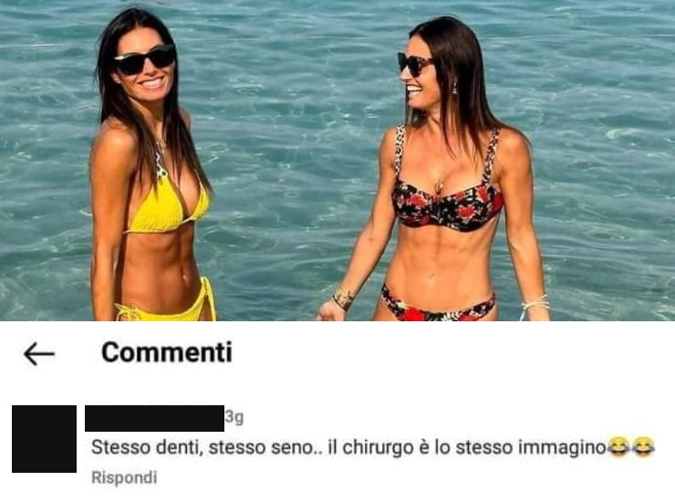 La foto di Gregoraci e il commento di un utente.